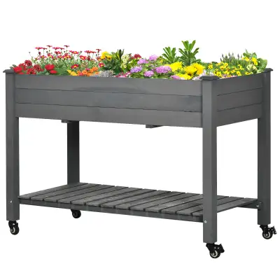 Mobile Raised Garden Bed Elevated Wood Planter Box with Lockable, View more