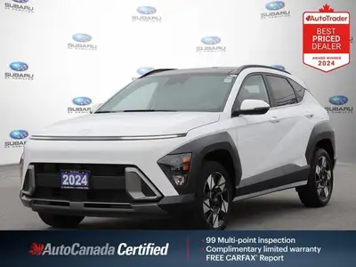 New Price! Atlas White 2024 Hyundai Kona 2.0L Preferred AWD CVT I4 APPLE CAR PLAY, SUNROOF, HEATED S...