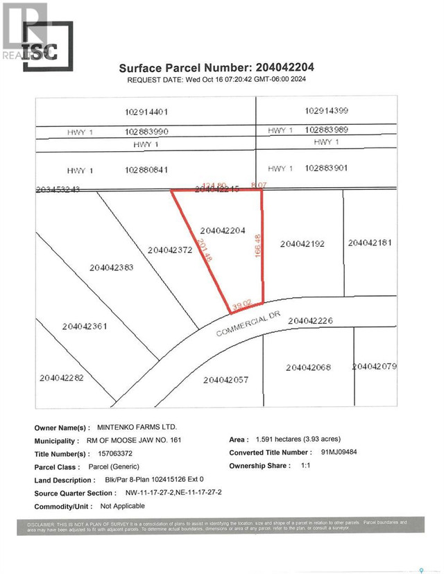 2774 Commercial DRIVE Moose Jaw Rm No. 161, Saskatchewan in Land for Sale in Moose Jaw