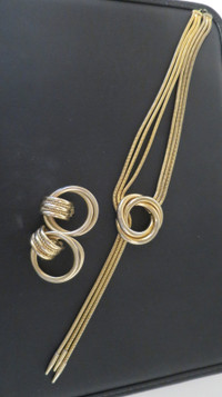 Gold Necklace with Matching Gold Clip Earrings