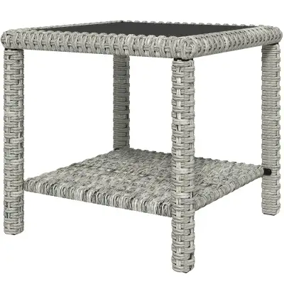 19" Outdoor Wicker Coffee Table with Glass Top, Storage Shelf fo, View more
