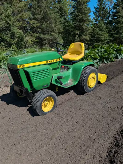 John Deere 214 tractor, Tiller package, View more