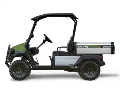 2026 Yamaha UMAX Rally 2 Pass Gas Golf Cart PTV with dump bed front brushguard and receiver hitch. F...