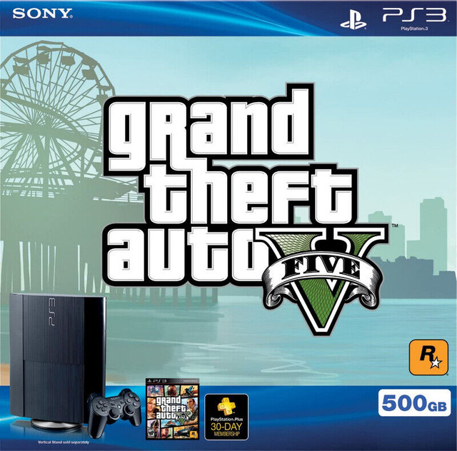PS3 500 GB Grand Theft Auto V (2 controllers) in Sony Playstation 3 in Belleville