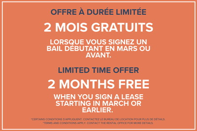 1 Month Free Rent 2 Months Free - March Visitez notre site Web : https://www.capreit.ca/fr/apparteme...