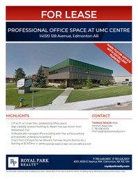 PROFESSIONAL OFFICE SPACE AT UMC CENTRE FOR LEASE