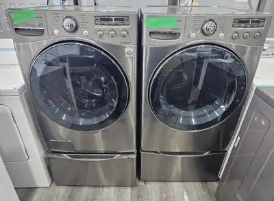 LG 27" Stainless Steel Washer Electric Dryer W/Pedestals CAN DEL, View more