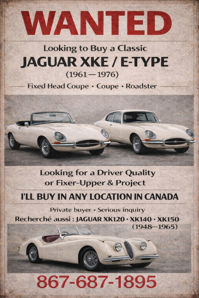 wanted older jaguar etype xke , xk120 140 150 any condition in Classic Cars in Downtown-West End - Image 2