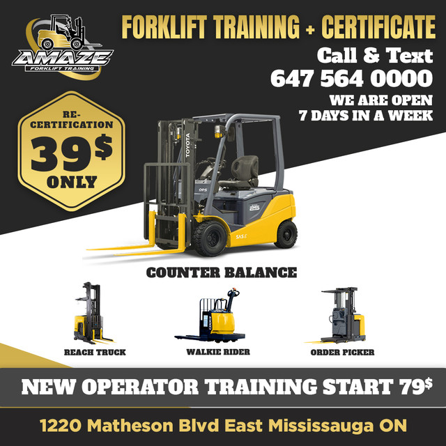 Forklift Training & License Start $39 | Job Assistance Available in General Labour in Mississauga / Peel Region
