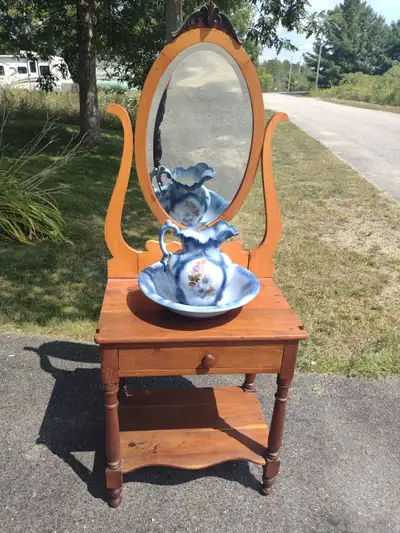 Antique Washstand with pitcher and basin, View more