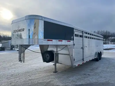 Special 2023 Sooner Stock trailer 7'6" x 26' Upgrades: 6" extra height Side sheets - 0.50 Black side...
