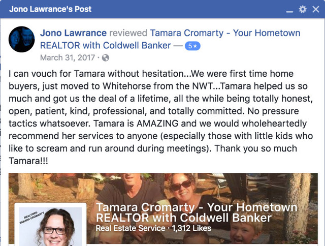 Real Reviews from Real Customers for REALTOR® Tamara Cromarty in Real Estate Services in Whitehorse - Image 3