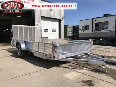 ACTION SERIES 80" X 14 ALL ALUMINUM UTILITY TRAILERS WITH SIDE LOADING RAMPS, SOLID ALUMINUM SIDES A...