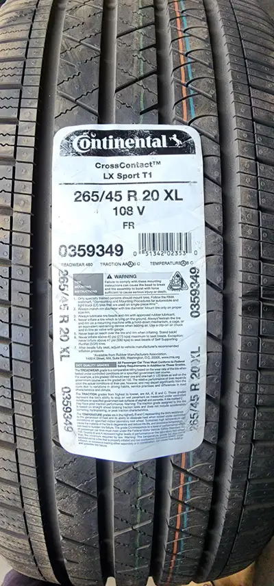 Continental CrossContact LX Sport T1 ALL SEASON (SINGLE TIRE) 265/45/20 XL 108V 10/32 (NEW) DOT 21 T...