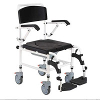 Bedside Commode Shower Wheelchair Adjustable Height & Flip-up Fo