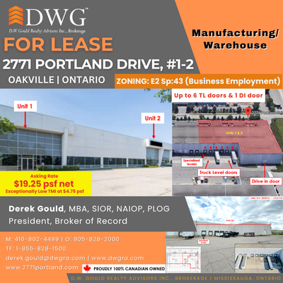 Exceptionally Low TMI – Manufacturing / Warehouse Space for Lease 2771 Portland Dr. Units 1 & 2 www....