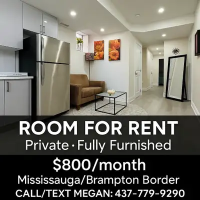ROOM FOR RENT – FULLY FURNISHED & PRIVATE – $800/month A private furnished room available in a newly...