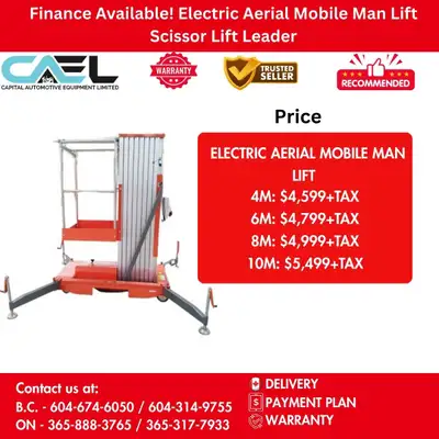 Finance! New Cael Electric Aerial Mobile Man Lift Scissor Lift Leader 13FT/19FT/26FT/32FT $4,599 The...