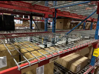 Used light duty wire mesh decks 42” x 46” and 8’ x 2”  beams, View more