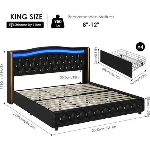 Brand New King Smart LED Bed Frame Headboard 4-Drawer $369 | Beds ...