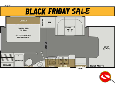 Coachmen Freelander Class C gas motorhome 23FS highlights: Murphy Queen Bed Underbed Storage Area U-...