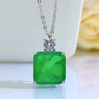 925 Silver Emerald Necklace with Lab Diamond