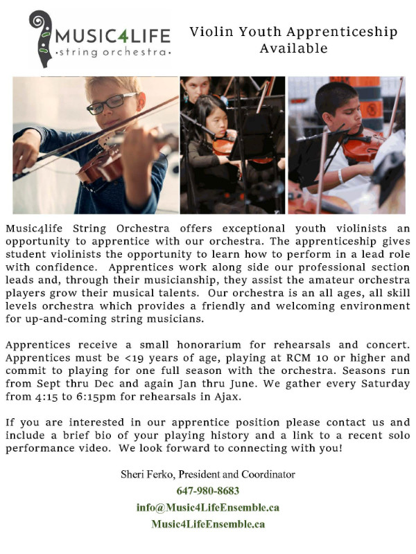 Youth Violin and Cello Apprenticeships in Artists & Musicians in Oshawa / Durham Region - Image 3