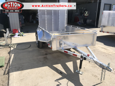 ACTION SERIES 5 X 8 ALL ALUMINUM UTILITY TRAILERS WITH SOLID ALUMINUM SIDES AND TOP TIE DOWN RAIL (...