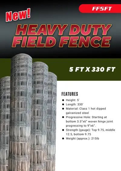 NEW HEAVY DUTY 330 FT FIELD FENCE 5 FT FF5FT, View more