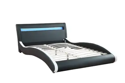 NEW MODERN BONDED LEATHER LED BED FRAME BLACK 18971B, View more