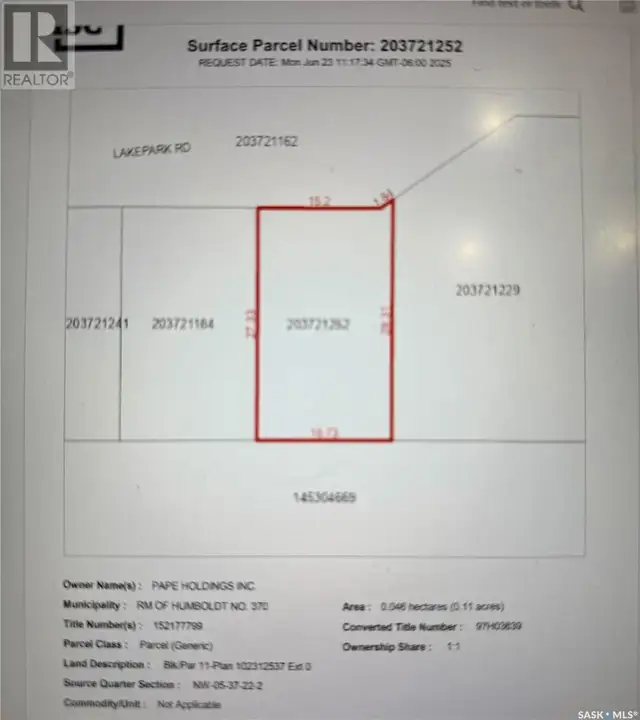 11 Lakepark ROAD Humboldt Rm No. 370, Saskatchewan in Land for Sale in Saskatoon - Image 3