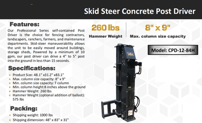 NEW SKID STEER POST DRIVER ATTACHMENT CPD1284H, View more