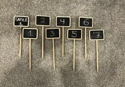 All items were used for a vintage-themed wedding. Picture #1: Chalk Table Numbers ($10 for set of ei...