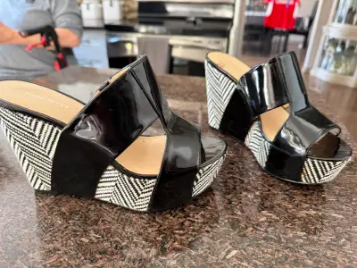 Black and White Nine West Wedge Sandal, View more