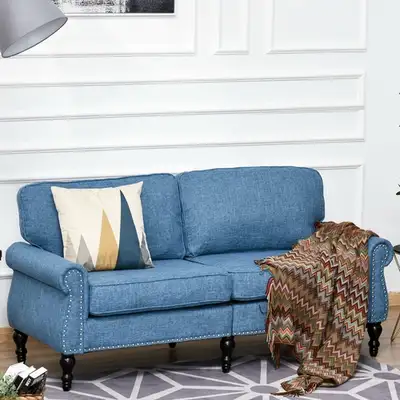 Blue Fabric Loveseat with Nailhead Trim, View more