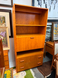 Vintage Teak cabinet bookcase shelving unit drop front desk