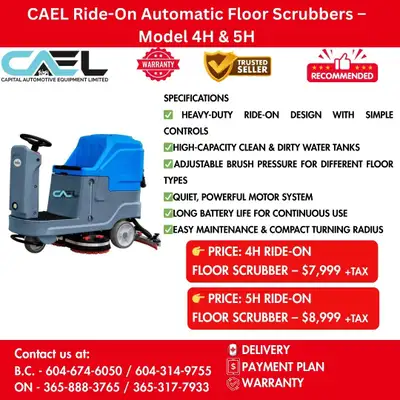 Finance! New CAEL Ride-On Automatic Floor Scrubbers Certified & Warranty 4,225 CAEL Ride-On Automati...
