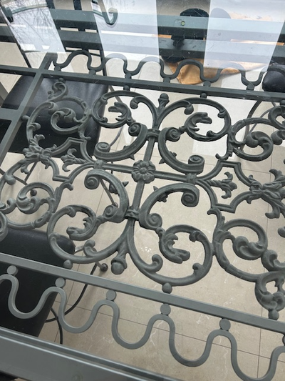 Beautiful Custom made Wrought Iron Metal Table Frame/base with design in middle. Can fit a 12 person...