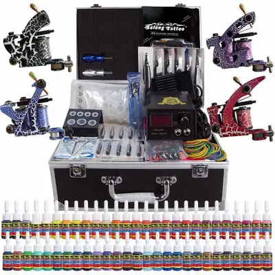 NEW COMPLETE TATTOO KIT 4 MACHINE GUN 54 INK POWER SET TK456, View more