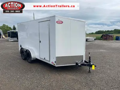 ACTION ECONO SERIES 7' X 12' TANDEM AXLE CARGO TRAILER WITH REAR RAMP DOOR AND CARGO PLUS PKG UPGRAD...