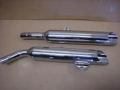 NOS Mac slip-on Mufflers chrome slash cuts fit 1987 thru 1996 model mac # 001-3914.