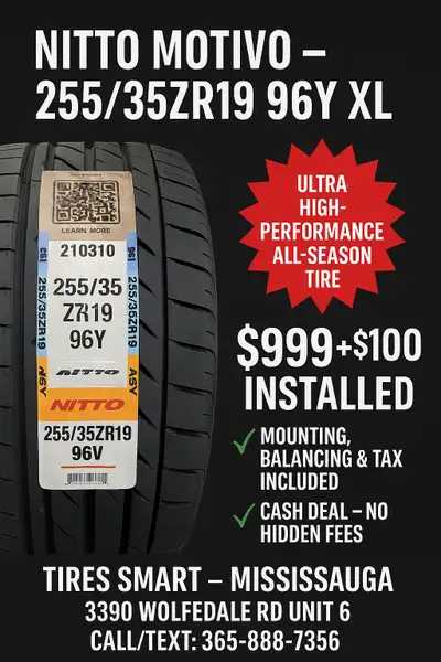 Nitto Motivo 255/35ZR19 96Y XL Ultra High-Performance All-Season Tire Price: $999 $100 Installed Mou...