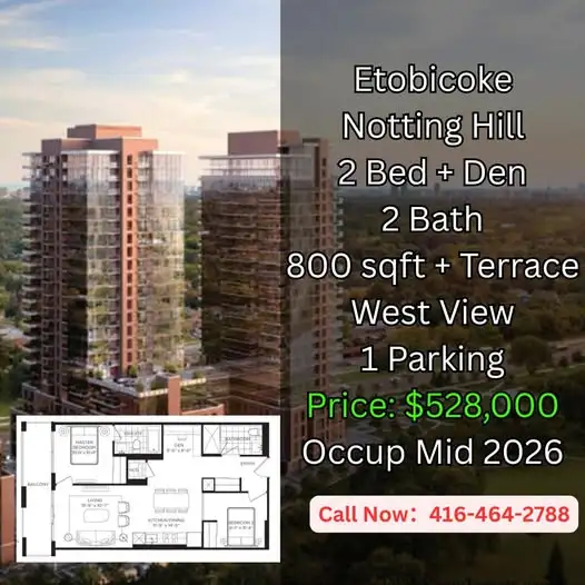 Etobicoke 2Bed with Den Only $528k! $660/Sqft with Parking