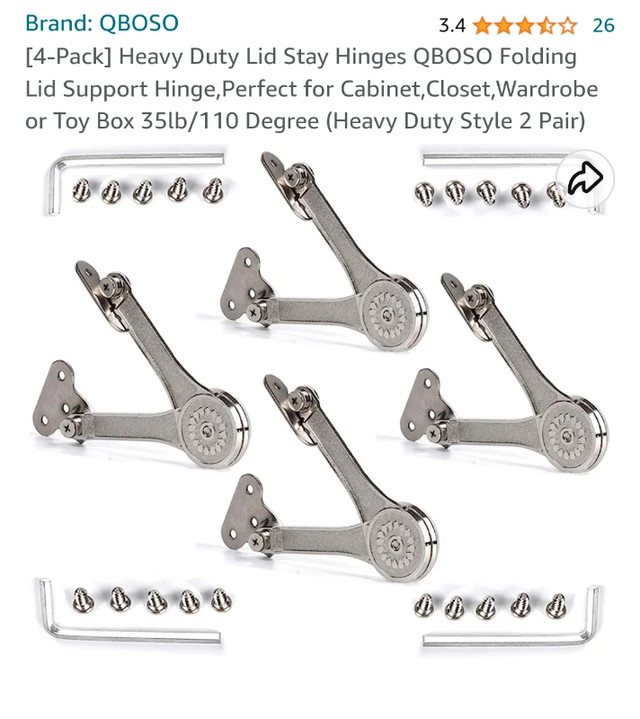 ! Heavy Duty Lid Stay Hinges QBOSO Folding for Cabinet ! in Hutches & Display Cabinets in Mississauga / Peel Region