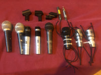 SHURE MICS,YAMAHA DX21 KEYBOARD, MUSIC EQUIPMENT.CYMBALES