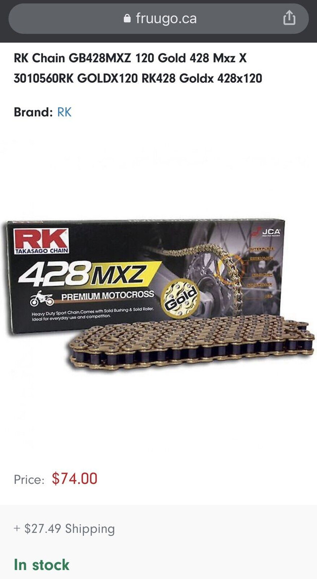 RK Chain GB428MXZ 120 Gold 428 Mxz X  in Snowmobiles Parts, Trailers & Accessories in Sarnia - Image 2
