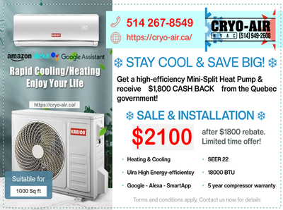 18000 BTU High Efficiency Mini-Split with Installation, View more