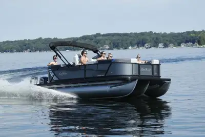 Marsh's Marina 2026 Sunchaser Geneva Sport 21 LR DH Sport Tritoon in Blue powered by a Suzuki DF150...