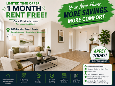 One month Rent Free! Secure the discount when you sign a 12 month lease! 1 Bedroom Apartment Availab...