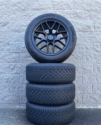 Winter / Snow Continental VikingContact 7 20 Tires And Replica Y-Spoke AMG Satin Gloss Black 20 Inch...